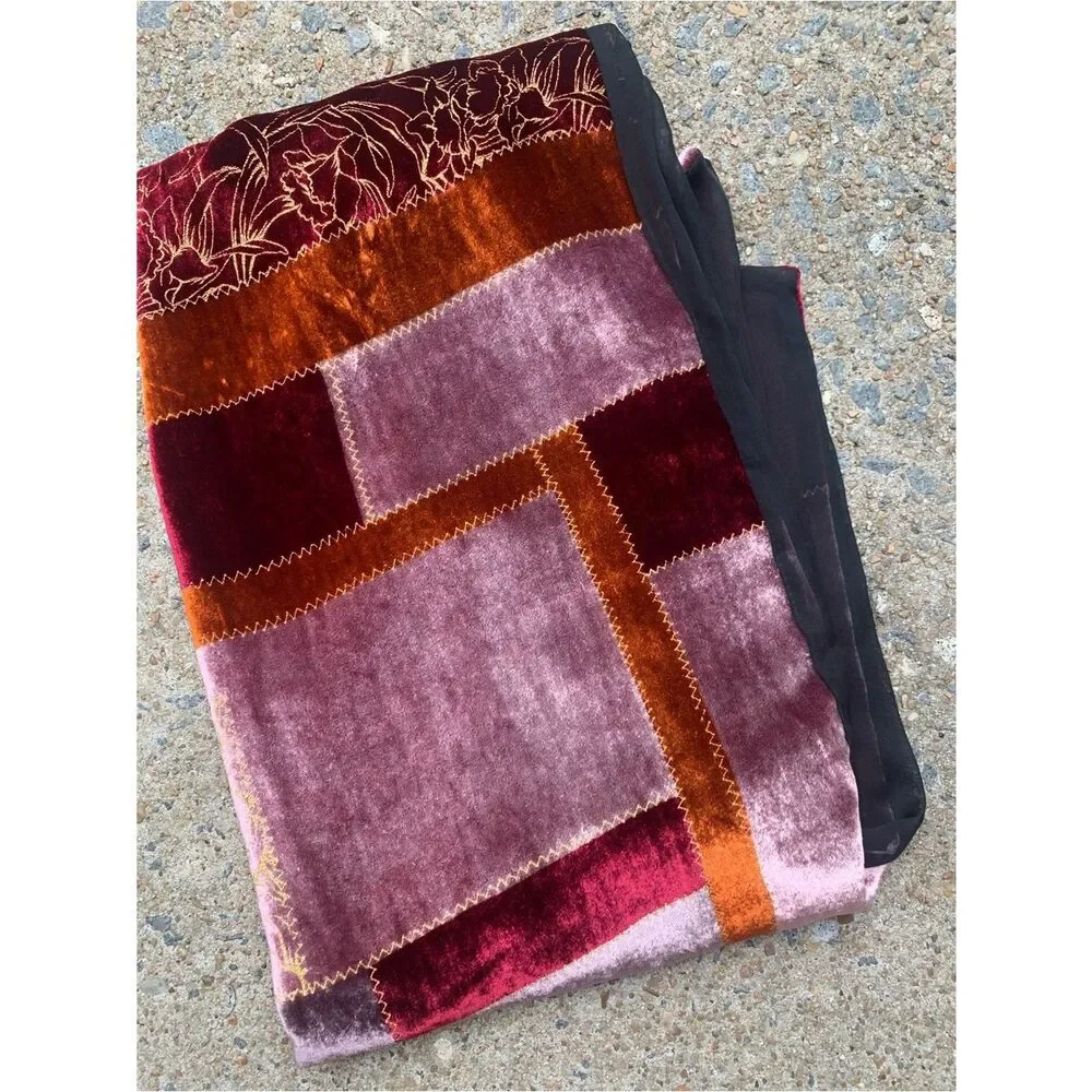 Velvet Patchwork Scarf in Burgundy, Blush & Rust